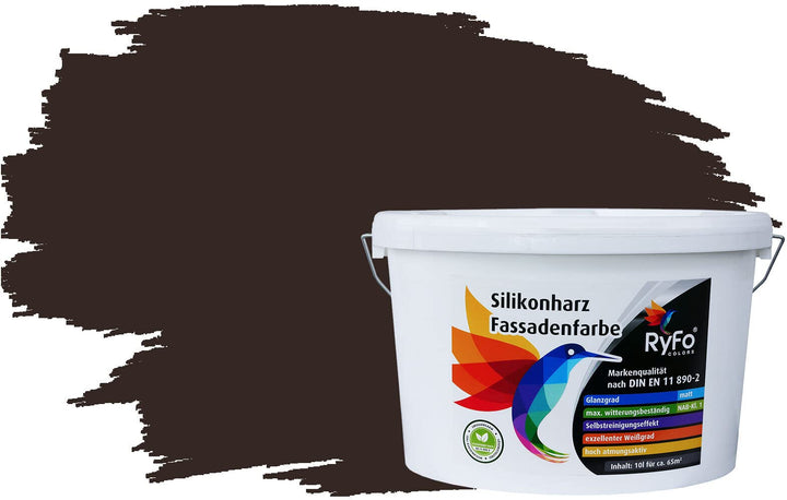 RyFo Colors Silikonharz Fassadenfarbe Lotuseffekt Trend Schwarzbraun 10l - bunte Fassadenfarbe, weit