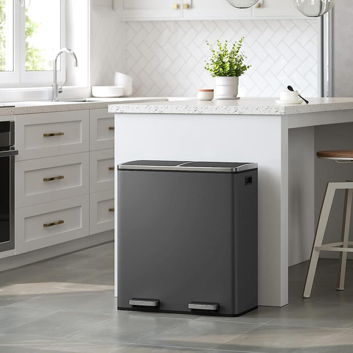 Panana Mülleimer, 60 l (2 x 30 Liter), Mülltrennsystem für die Küche, Treteimer aus Metall mit sanft