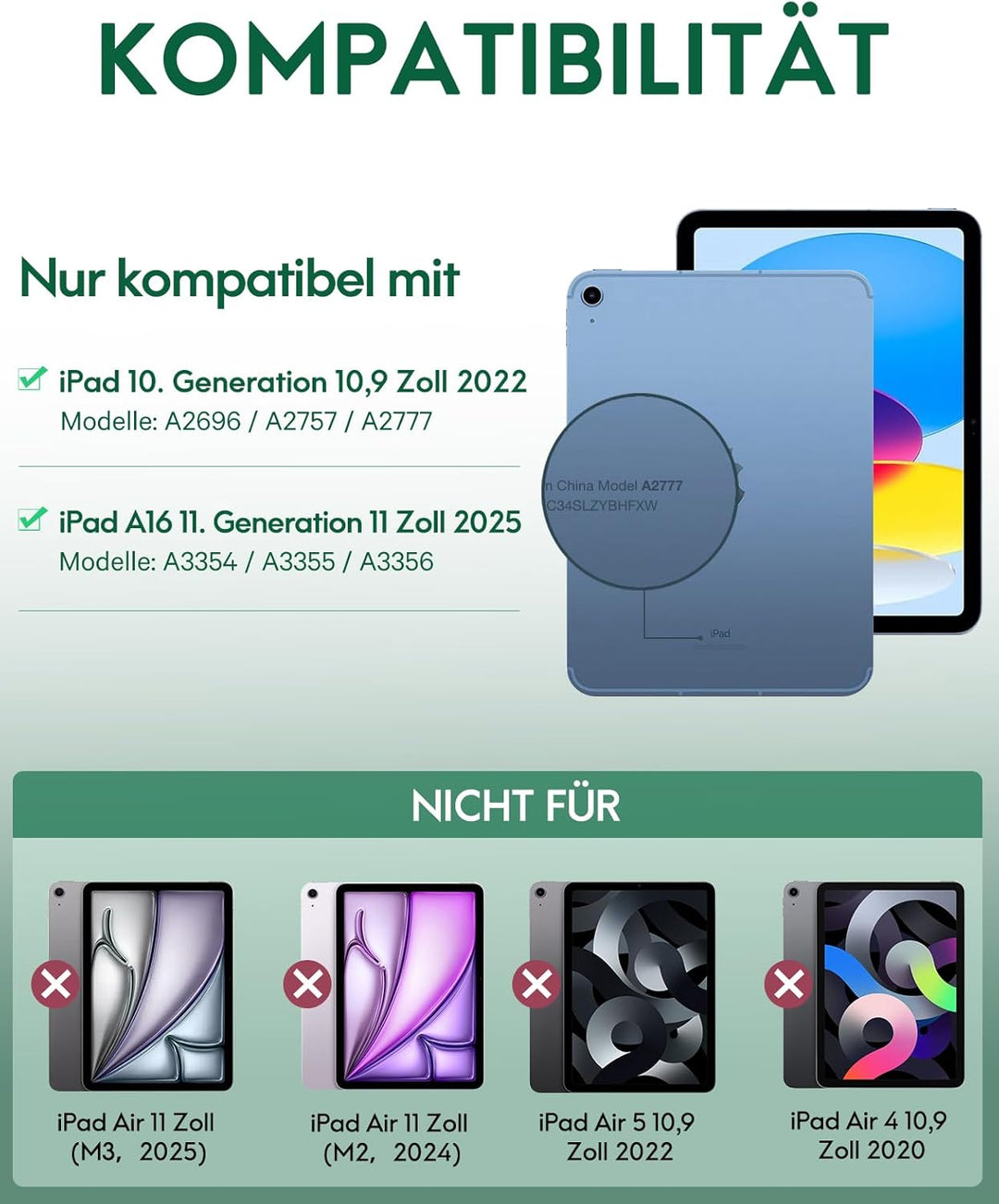 CHESONA Hülle mit Tastatur für iPad 10 Generation/11 Generation A16 2025, 7 Farben Beleuchtung, Mult