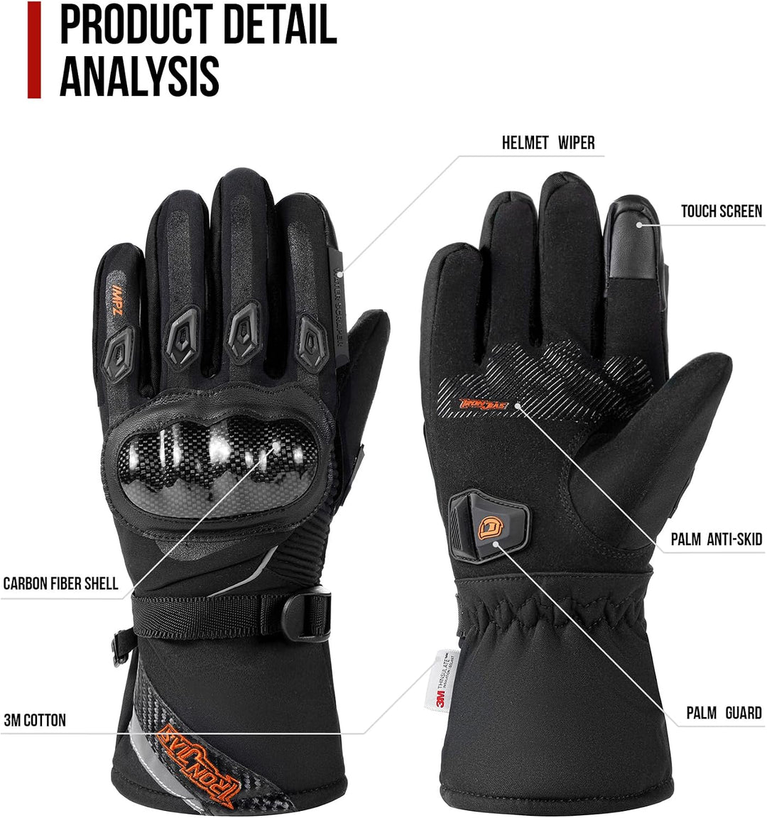 BORLENI Winter Motorradhandschuhe Herren, Motorrad Handschuhe Herr Warm Winterhandschuhe Wasserdicht