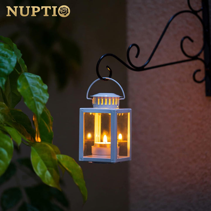 NUPTIO Laternen Dekorativ, 4 Stück Kerzenlaternen Indoor Teelicht Kerzenhalter, Weiss Hängende Garte