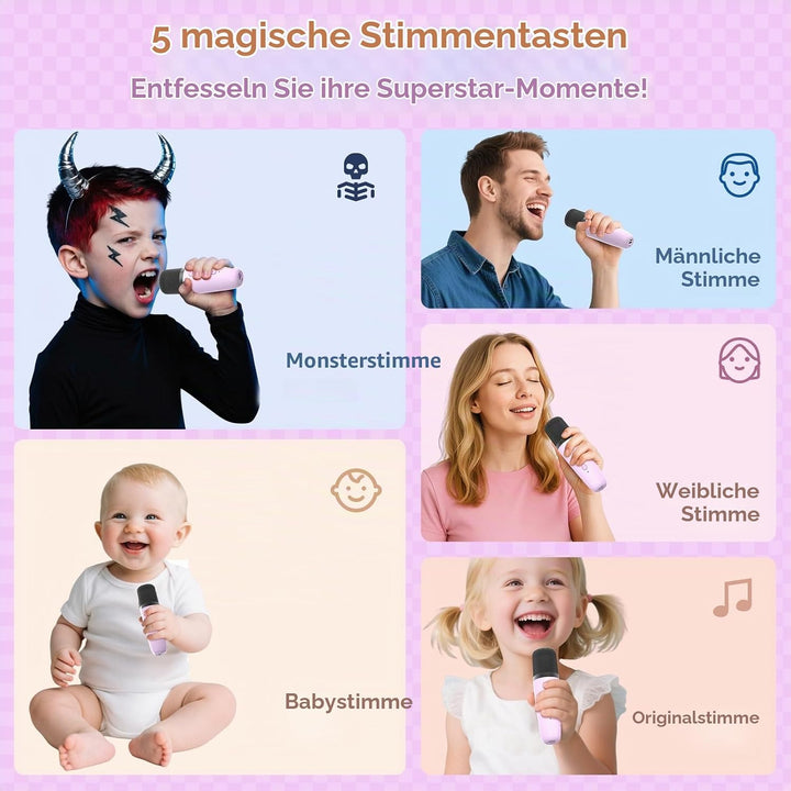 Karaoke Maschine mit 2 Karaoke Mikrofon, Tragbaren Bluetooth Lautsprecher für Erwachsene/Kinder, Ges