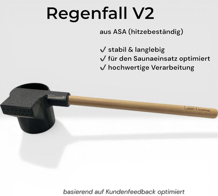 Saunakelle Regenfall by CSD, 300 ml Aufgusskelle mit Regeneffekt, Buchenholzgriff, Schwarz