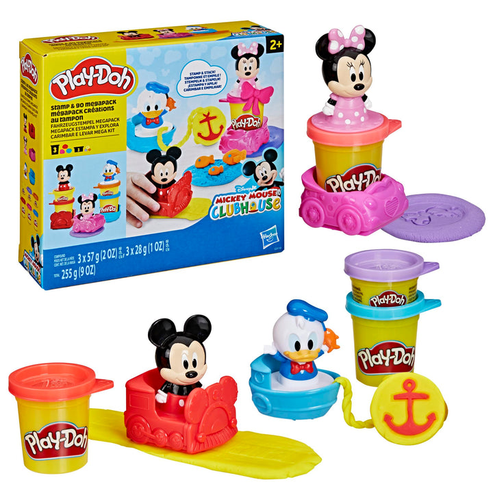 Play-Doh Disney Junior Fahrzeugstempel Megapack mit Micky, Minnie & Donald, zum Kneten und Spielen,
