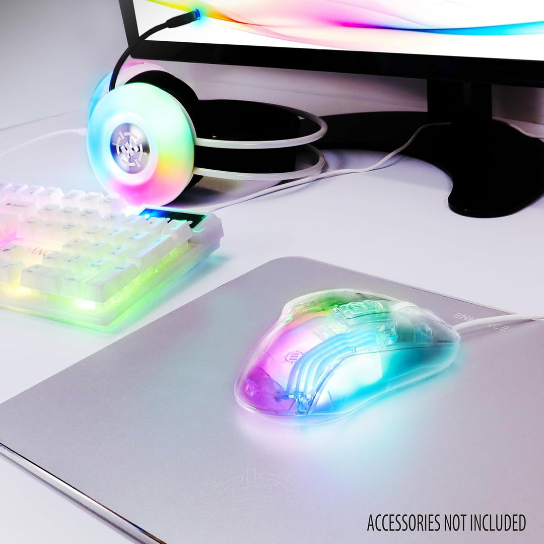 ENHANCE Theorem 3 Weisse Gaming-Maus – Kabelgebundene Maus für PC mit 7 Programmierbaren Tasten, Ein