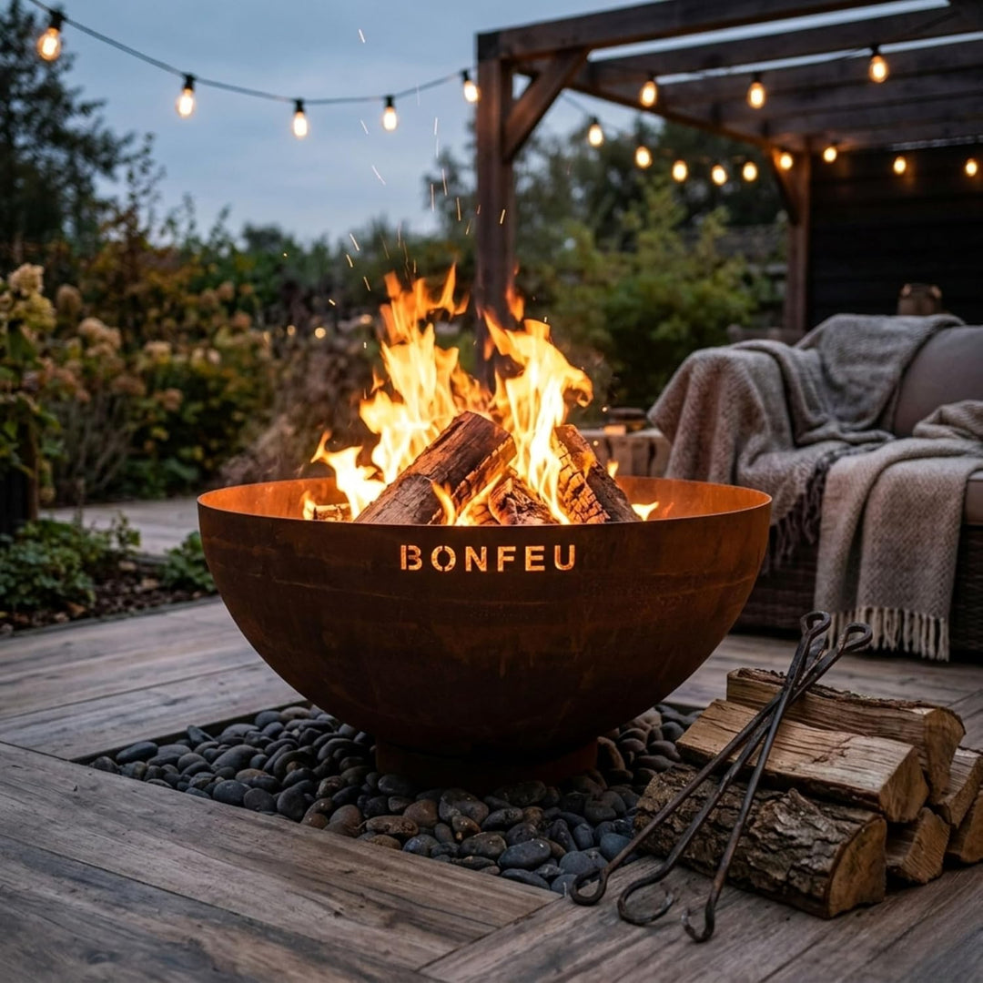 BonFeu BonBowl Pro Feuerschale Cortenstahl – Robuste Design-Feuerstelle für den Garten &amp; Terrasse –
