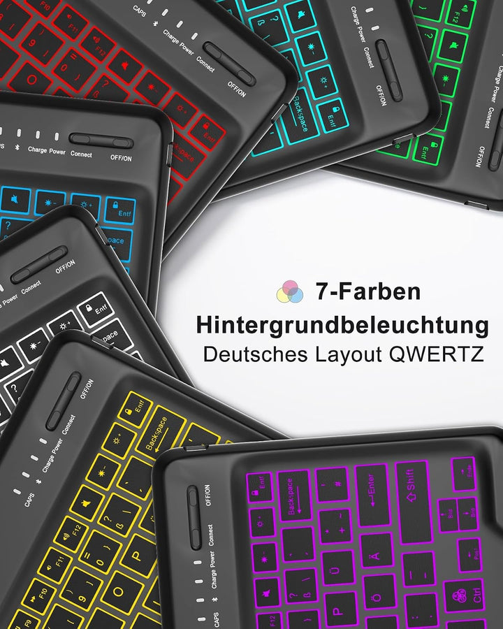 Für Tab S10 Plus 12.4" Tastaturhülle mit Beleuchtung QWERTZ | Für Galaxy Tab S10+ Hülle - Mit 7-Farb