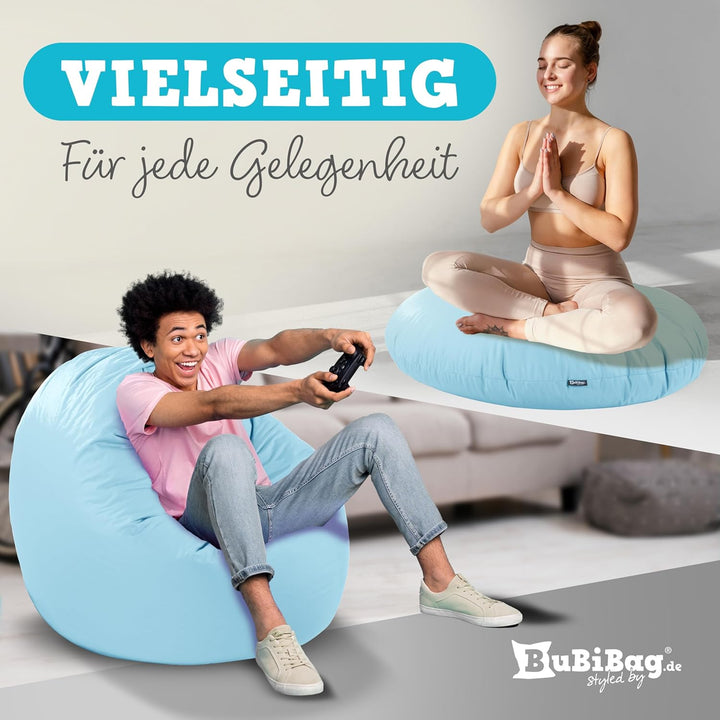 BuBiBag 2in1 Sitzsack L - XXL mit Füllung für Kinder & Erwachsene, Gaming Beanbag & Bodenkissen für