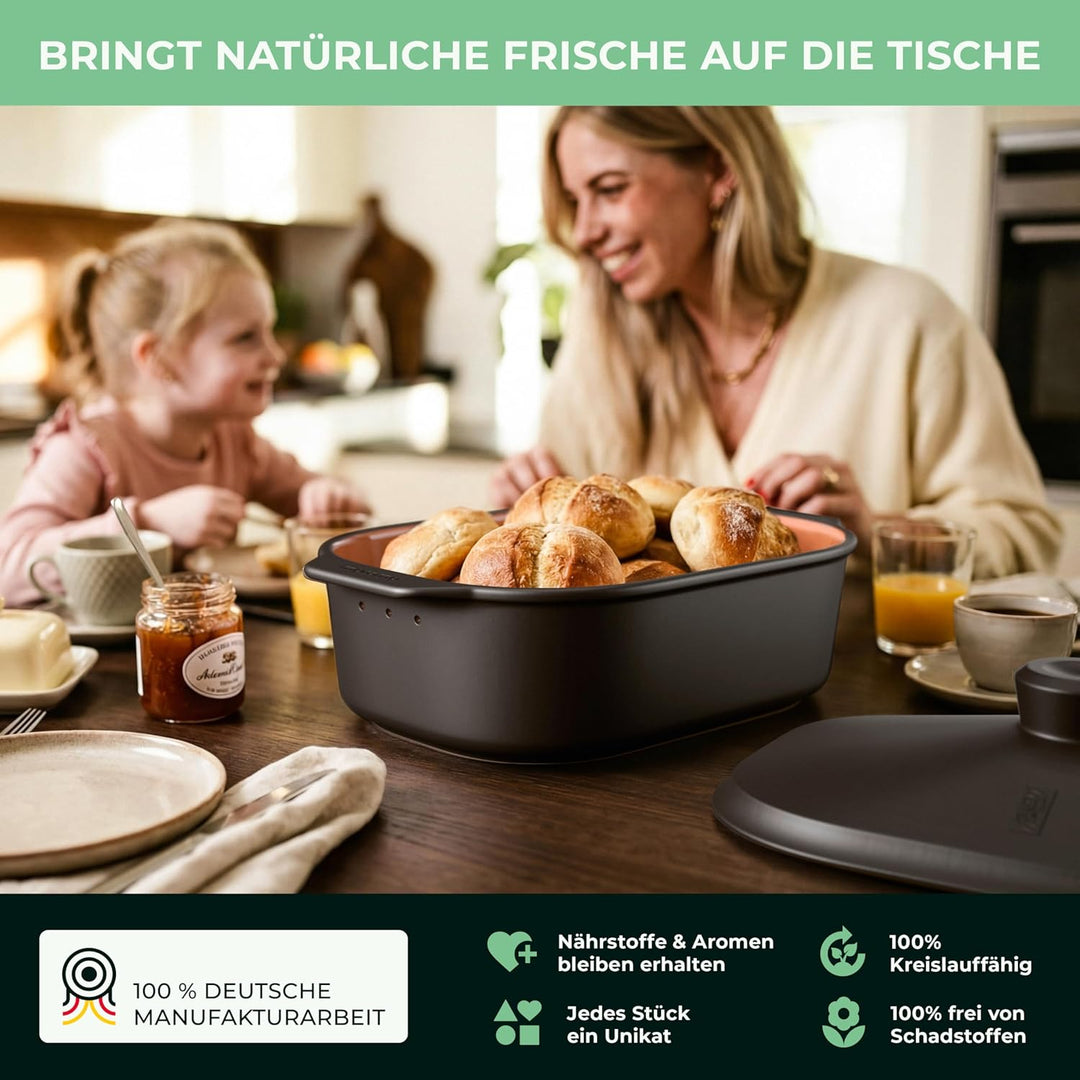 Brot-Frische-Topf – moderner Brottopf & Brotkasten aus Keramik Natur-Ton - atmungsaktiv & gegen Schi