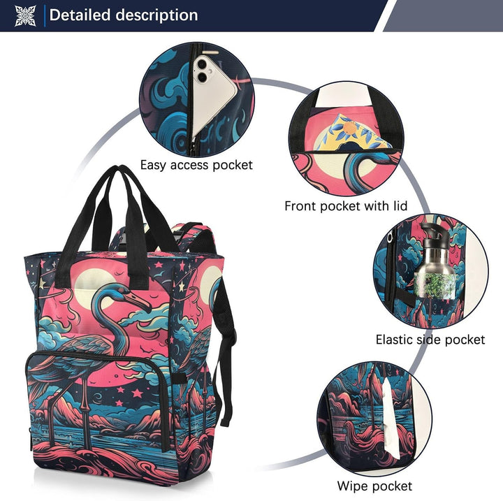 Flamingo Rosa Heulen Wickeltasche,Reiserucksack Grosse Kapazität,Tragetasche für Mütter Väter Frauen
