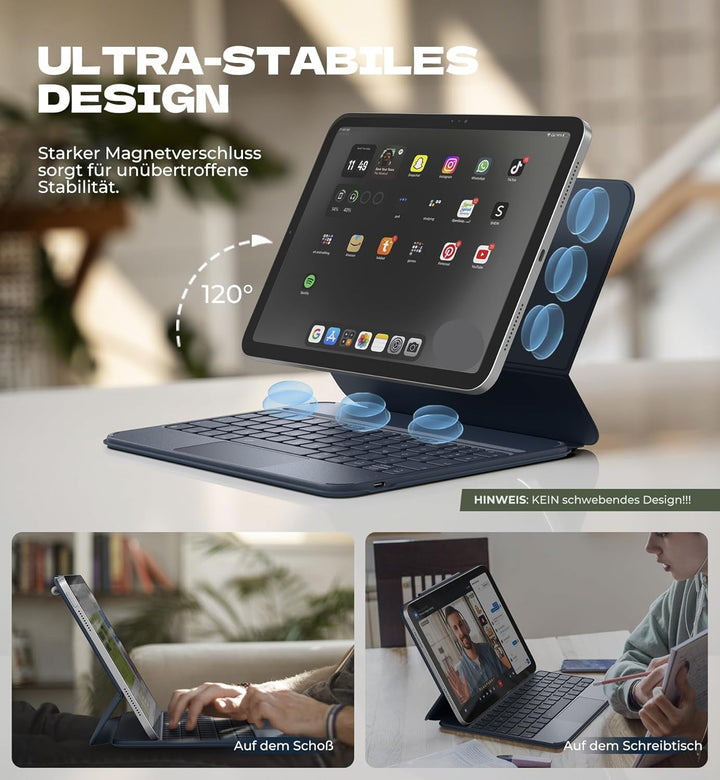 Dexnor Hülle mit Tastatur für iPad 11 Generation A16/10 Generation (11/10.9 Zoll, 2025/2022), Magnet