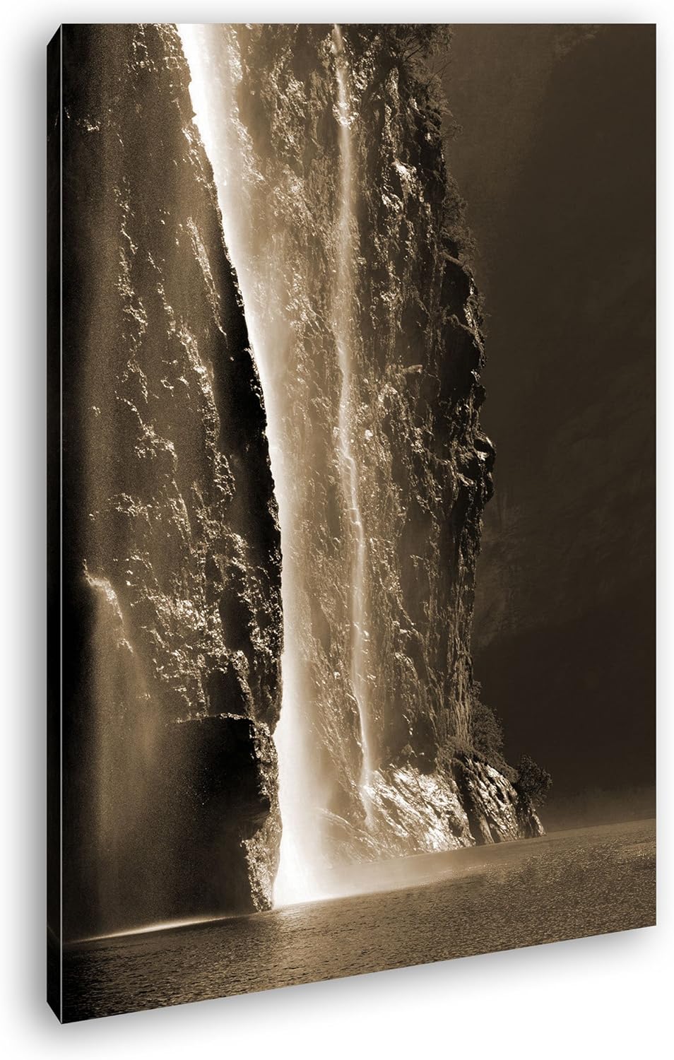 deyoli gigantischer Wasserfall Format: 80x60 Effekt: Sepia als Leinwand, Motiv fertig gerahmt auf Ec