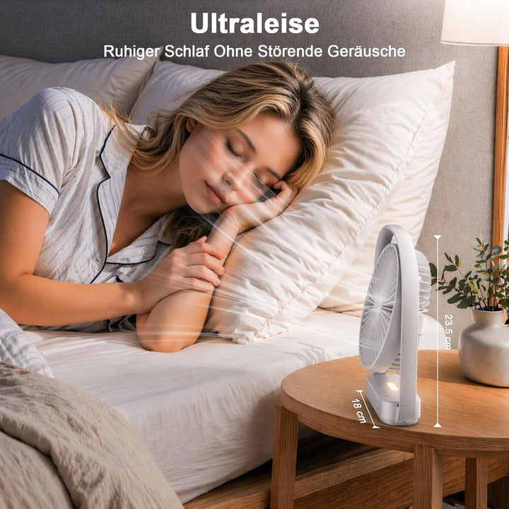SURFOU Ventilator 4000mAh Akku, Kabelloser Tischventilator mit 4 Stufen und 2 Nachtlicht-Modi, USB-C