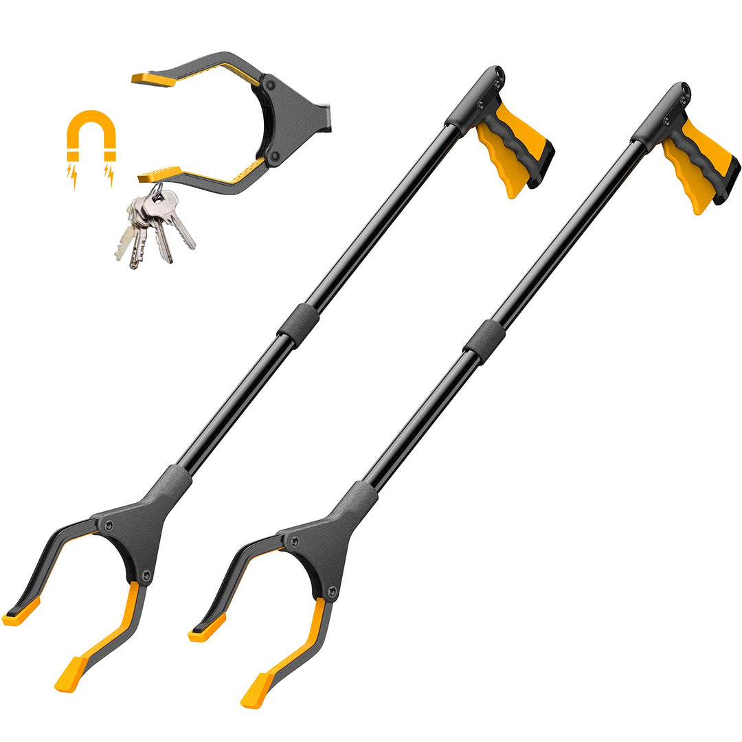 YAUNGEL 2 Stück Faltbare Greifer mit magnetischer Spitze,Müllzange,81 cm Langer Greifzange,90° Drehb