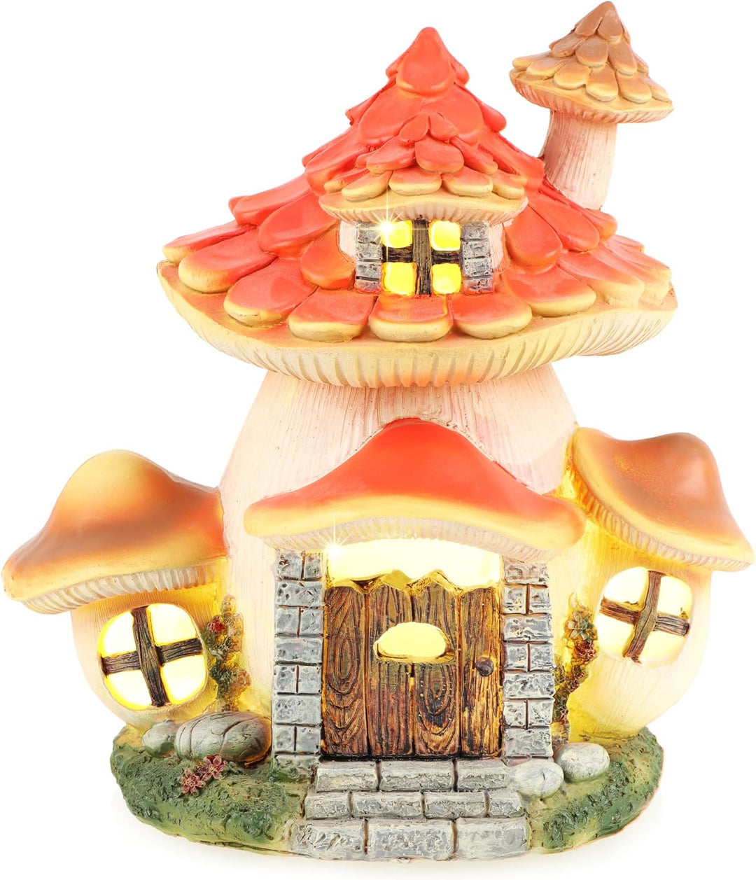 com-four® Pilzhaus aus Kunststoff - Häuschen mit LED Beleuchtung und Timer - Leuchthaus für Herbst u