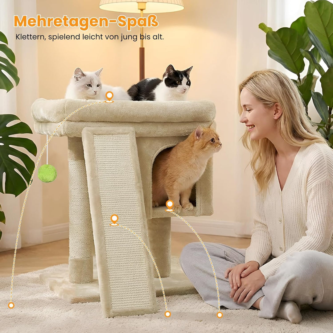 Kratzbaum klein für grosse Katzen XXL - 60cm hoch, Katzenbaum mit extra grosser Plattform (40x50cm)