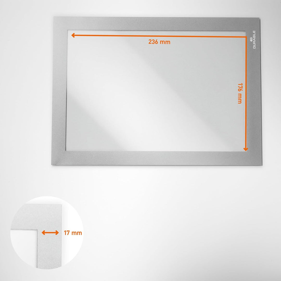Durable Info-Rahmen Duraframe (A5, selbstklebend mit Magnetverschluss) 10 Stück, silber, 488123 A5 S