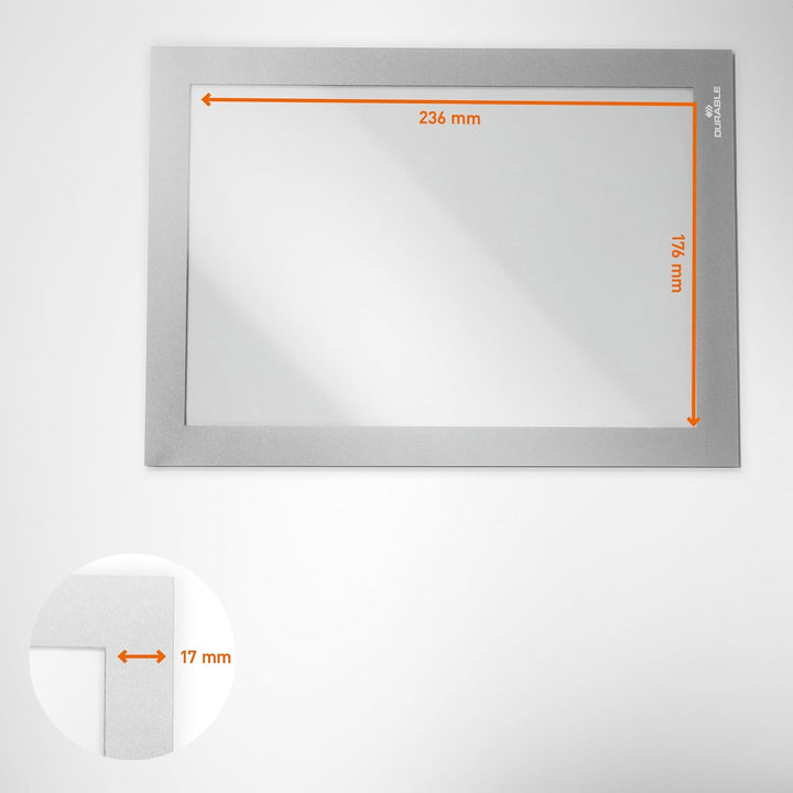 Durable Info-Rahmen Duraframe (A5, selbstklebend mit Magnetverschluss) 10 Stück, silber, 488123 A5 S