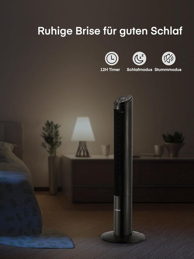 FOHERE Turmventilator Sehr Leise mit Fernbedienung für Zuhause, 102cm Oszillierender Leiser Gleichst