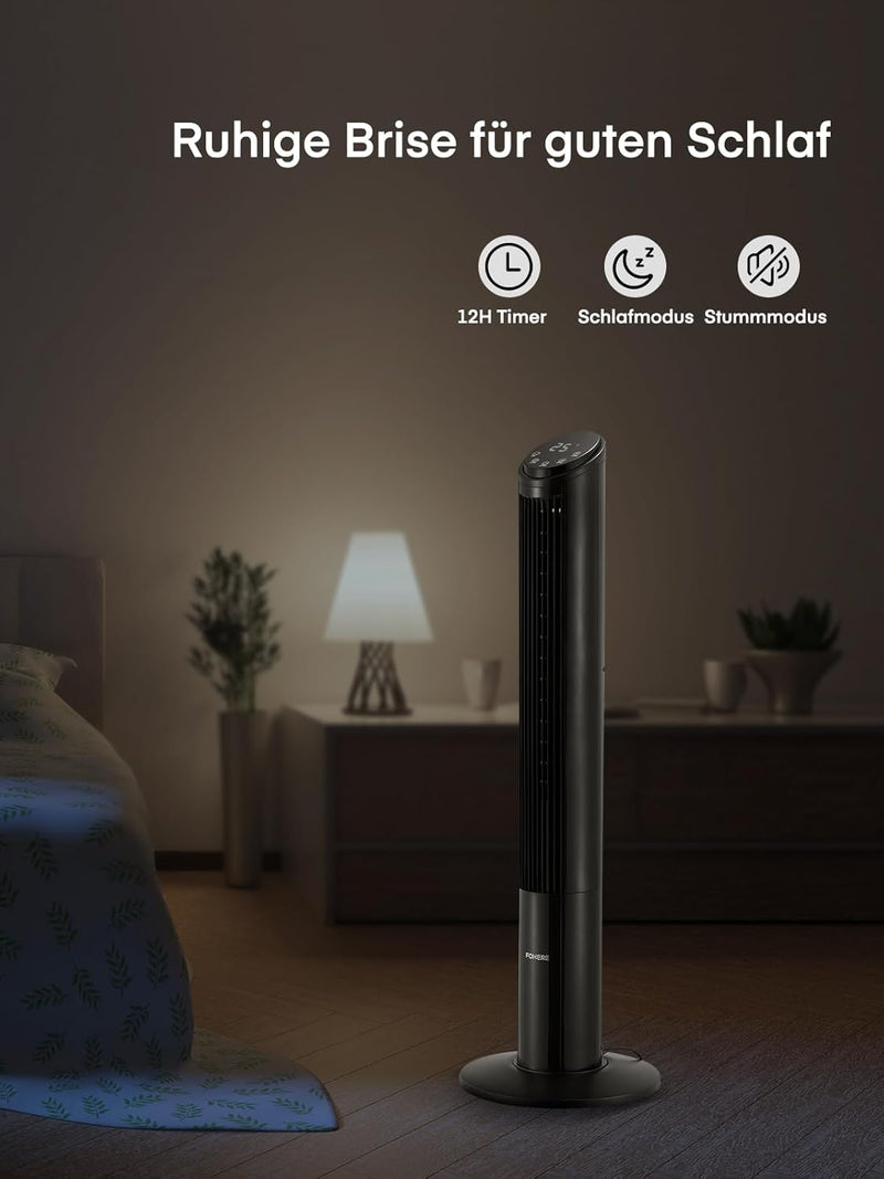 FOHERE Turmventilator Sehr Leise mit Fernbedienung für Zuhause, 102cm Oszillierender Leiser Gleichst