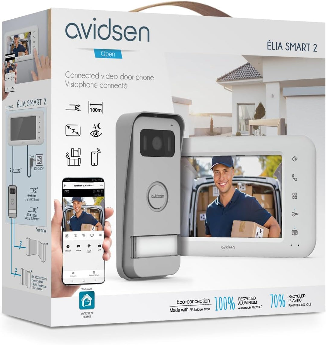 Avidsen Home Elia Smart 2 kabelgebundene Video-Türsprechanlage, 2-Draht-System, 7" Bildschirm, WiFi