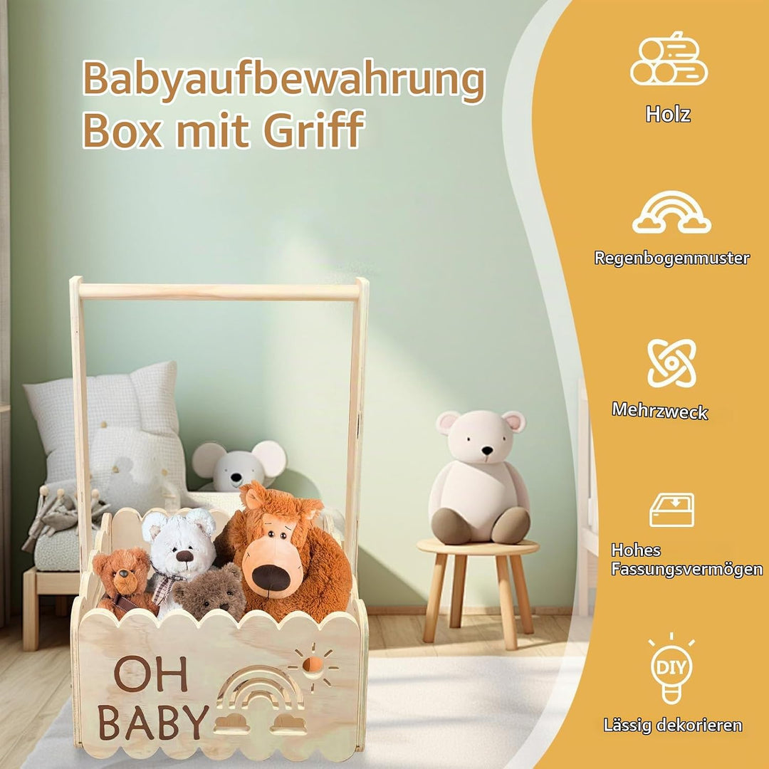 Holz Baby Geschenk Korb, 34x23x51cm Babykorb Geschenk mit Griff, Holzkiste für Babyparty mit Griff u