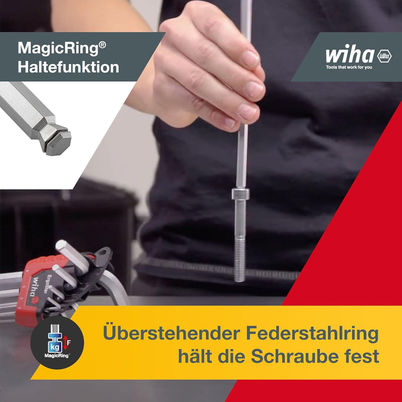 Wiha Stiftschlüssel Set im ErgoStar Halter (43851), Winkelschlüssel Sechskant-Kugelkopf MagicRing®,