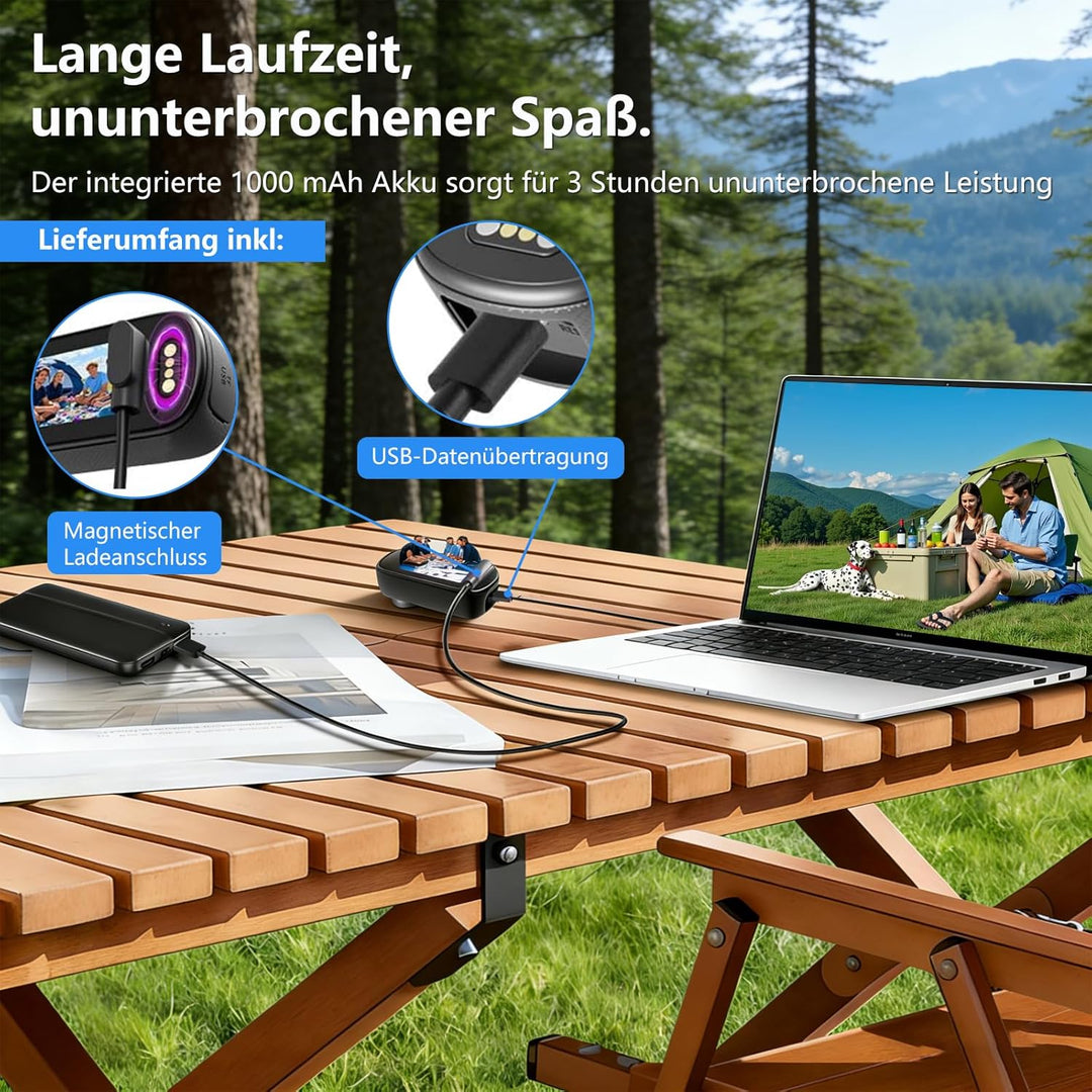 Mini Action Cam 4K WiFi mit Bildschirm und wasserfestes Gehäuse, UHD 150° Weitwinkel IP65 Bodycam, T