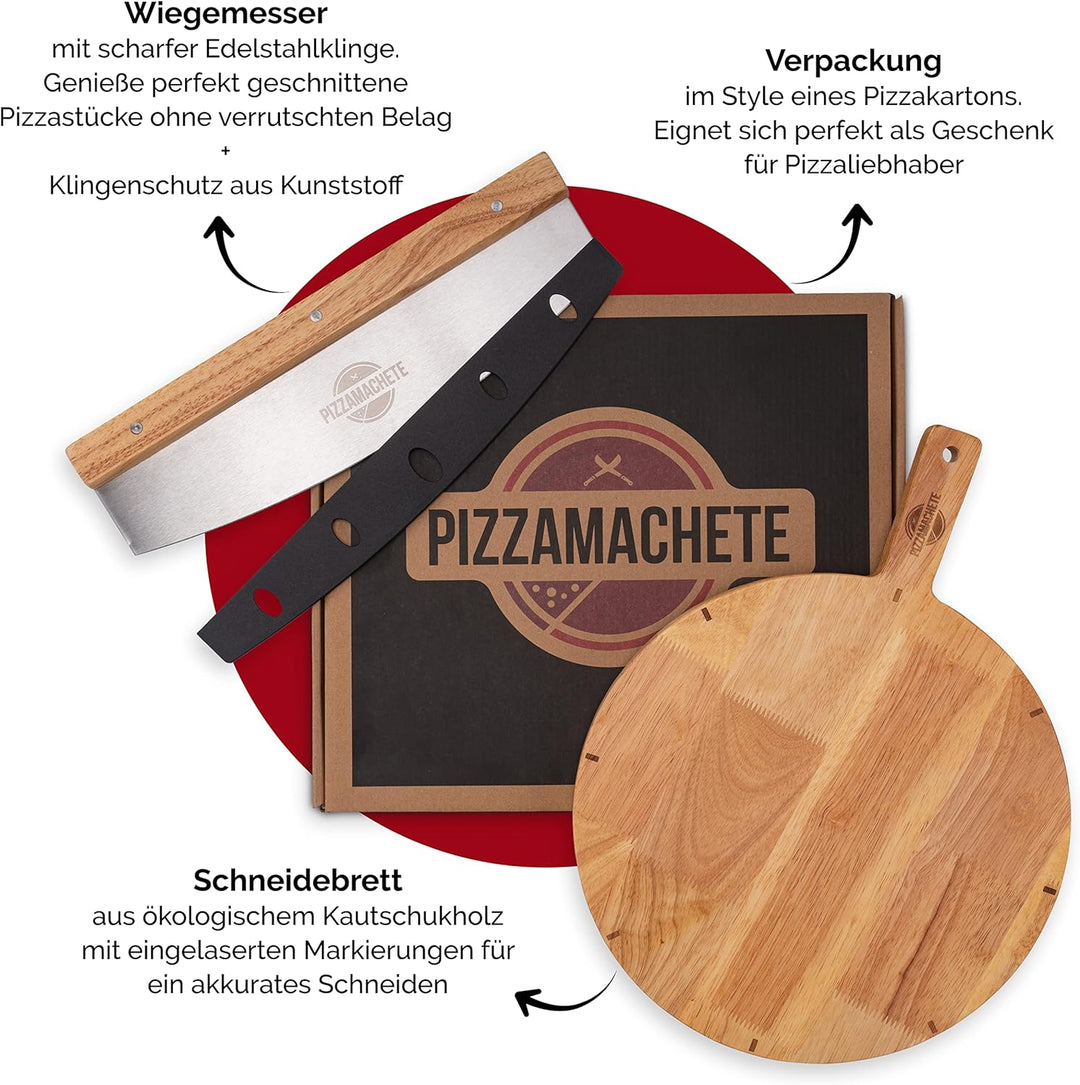 Pizzaschneider + Pizzabrett , Pizza Set bestehend aus Wiegemesser und Pizzaschneidebrett, -Zubehör m