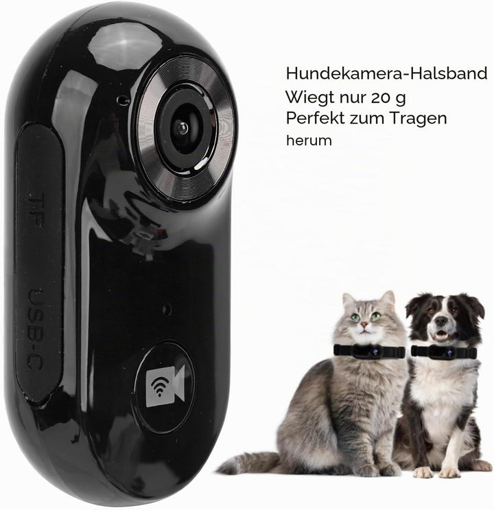 GLOGLOW Haustierhalsband-Kamera, 120° Weitwinkel-Katzenhalsband-Kamera, Sport-Action-Kamera, Mini-Kö
