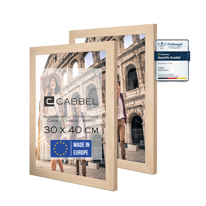 CABBEL Doppelpack (2er Set) Bilderrahmen 30x40 cm, Natur, stabiles MDF-Holz Rahmen, bruchsicherem Pl