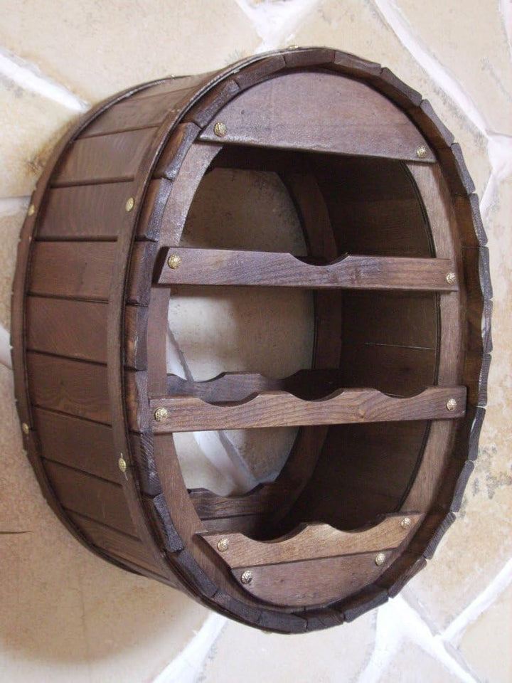 DanDiBo Weinregal Holz Wand Weinfass für 6 Flaschen Braun lackiert für die Wandmontage Wandregal zum