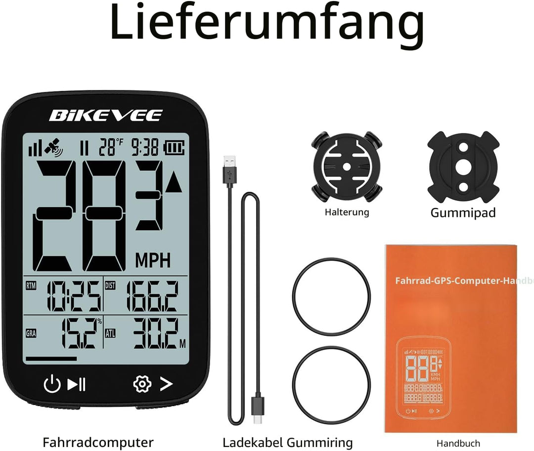 GPS Fahrradcomputer Kabellos Wasserdicht 2.4 Zoll FSTN Display IPX7 28h Akkulaufzeit Leichtes Fahrra