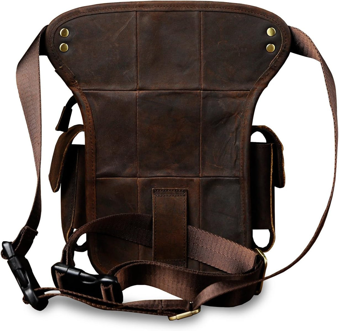 Le'aokuu Herren Echtes Leder Hüfttasche Gürteltasche Bauchtasche Reissverschluss Motorrad Messenger