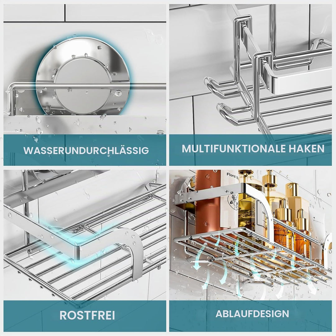 TAILI Dusch-Caddy mit Saugnapf, Robuster Badezimmerkorb, Badregale für innen, Edelstahl-Duschhalter,