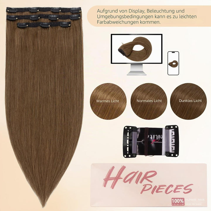 S-noilite Clip in Extensions Echthaar Schokoladenbraun 25cm 56g Extensions Clip in Echthaar Haarverl