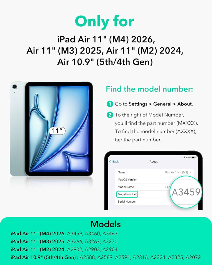ESR Hülle für iPad Air 11 Zoll M4/M3/M2, iPad Air 8/7/6/5/4 (2026/2025/2024/2022/2020), drehbare Hül