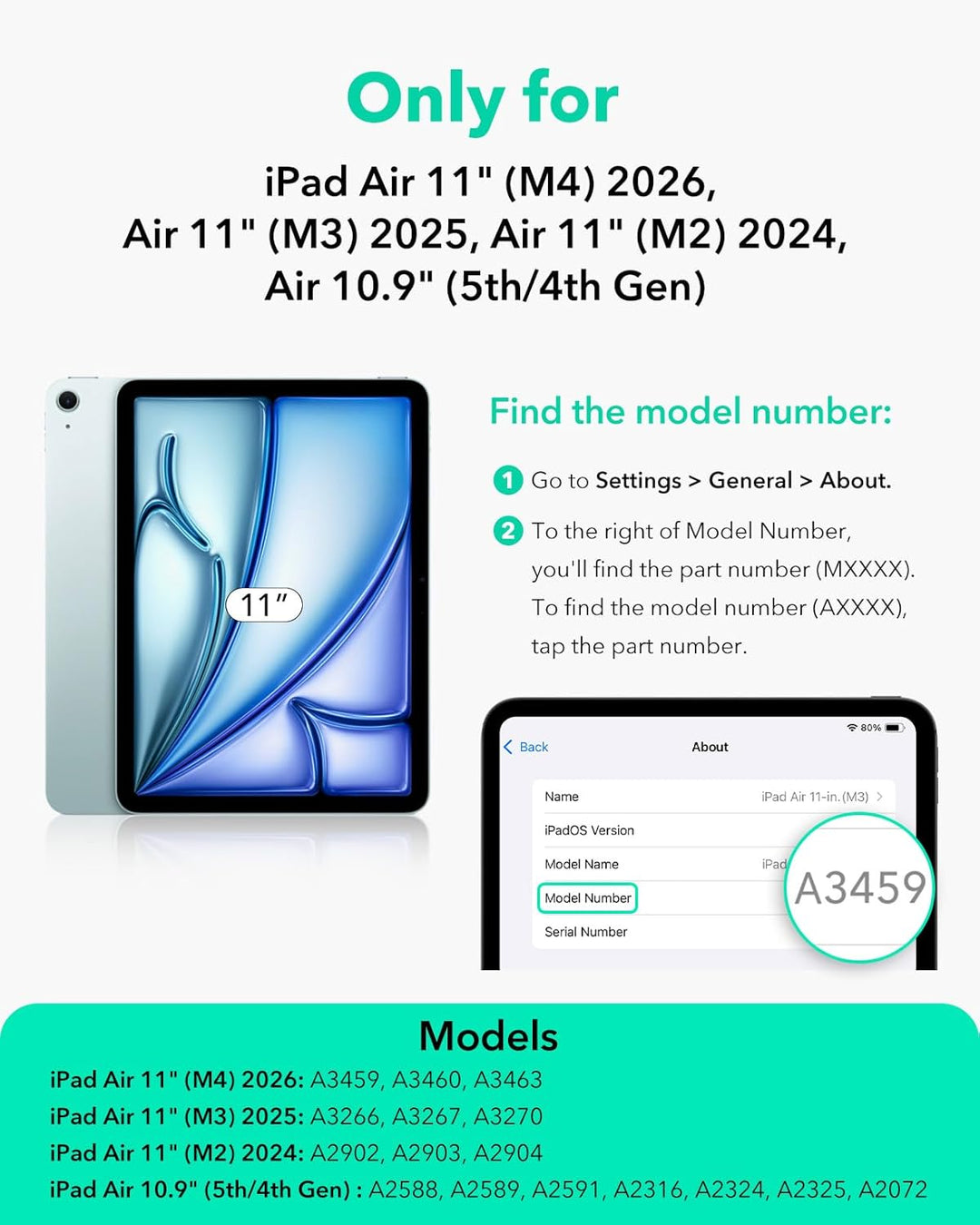 ESR Hülle für iPad Air 11 Zoll M4/M3/M2, iPad Air 8/7/6/5/4 (2026/2025/2024/2022/2020), drehbare Hül