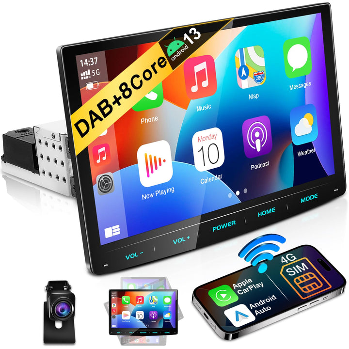 URVOLAX Android 13 Autoradio mit Bildschirm, 10.1 Zoll Wireless CarPlay Apple Android Auto Navi DAB+