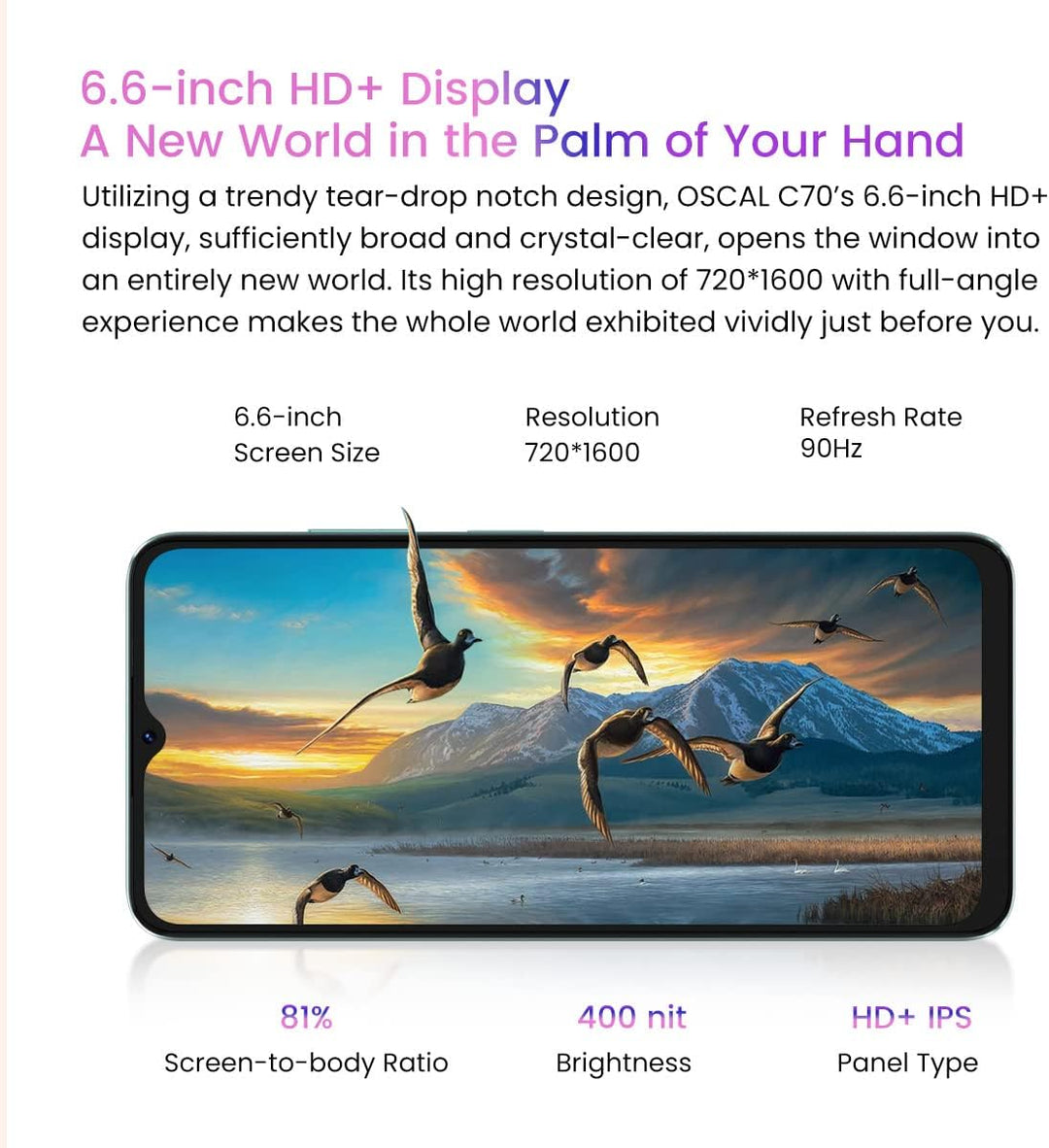 OSCAL C70 Android 12 Handy Ohne Vertrag, Octa-Core 10GB+128GB (2TB TF-Erweiterung), 50MP+8MP Kamera,