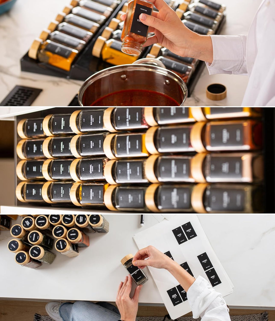 Deco haus® Gewürzregal Schublade [MIT 24 GEWÜRZGLÄSER & ETIKETTEN] - Gewürz Organizer Schublade - Ge