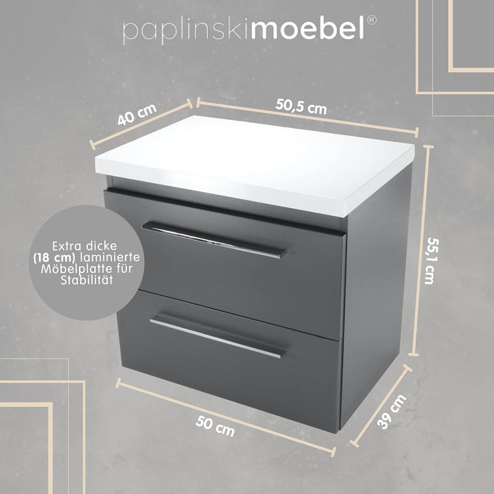 paplinskimoebel Waschbeckenunterschrank für Aufsatzwaschbecken Unterschrank 50 cm 60 cm 80 cm Breit
