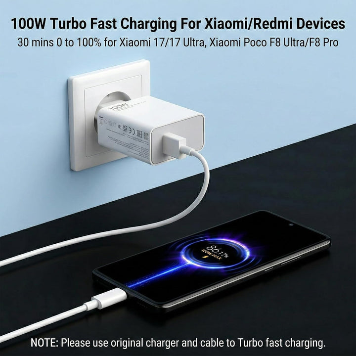 100W USB C Ladegerät Netzteil für Xiaomi 17 Poco X8Pro X8ProMax M8Pro F8 Ultra F8Pro Smartphone, USB