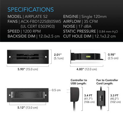 AC Infinity AIRPLATE S2, leises Lüftergebläse-System 6" (15 cm) mit Drehzahlregelung, für Heimkino-A