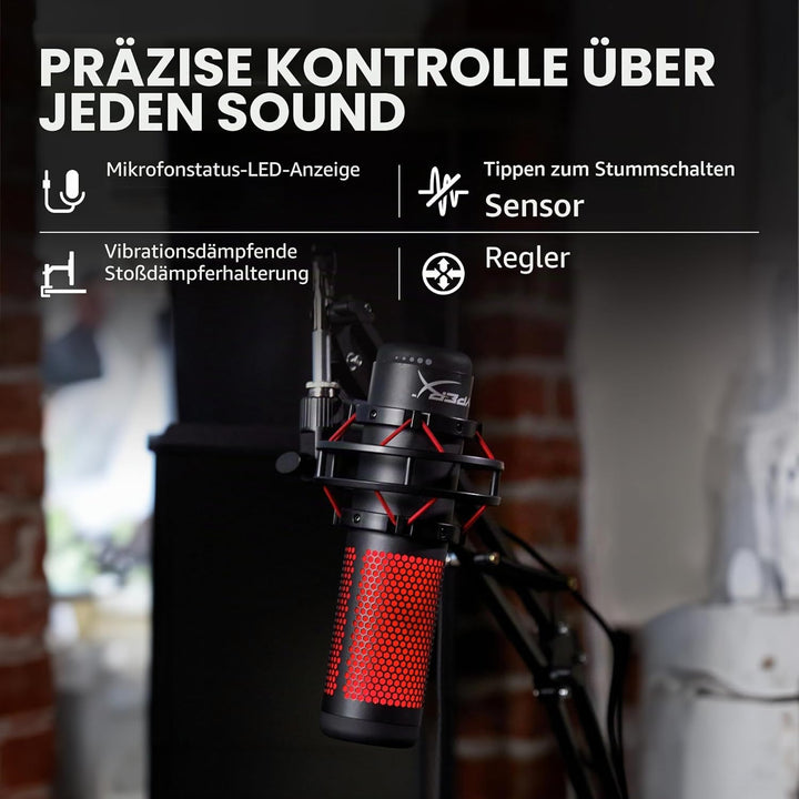 HyperX QuadCast – Standalone USB Mikrofon mit umfangreichen Funktionen für Streamer Gamer, Schwarz Q