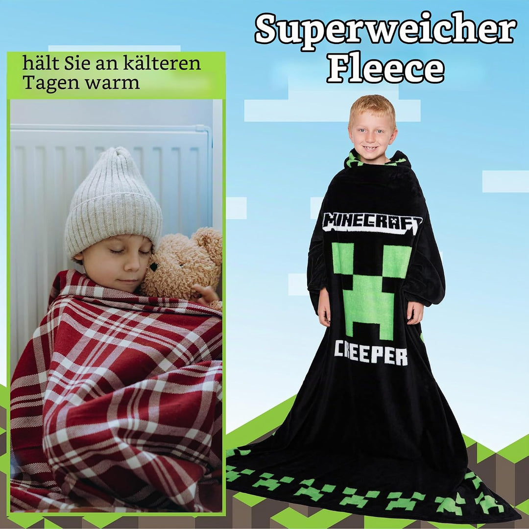 Minecraft Decke mit Ärmeln für Jungen - Decke zum Anziehen für Kinder und Teenager - Onesize Decke m