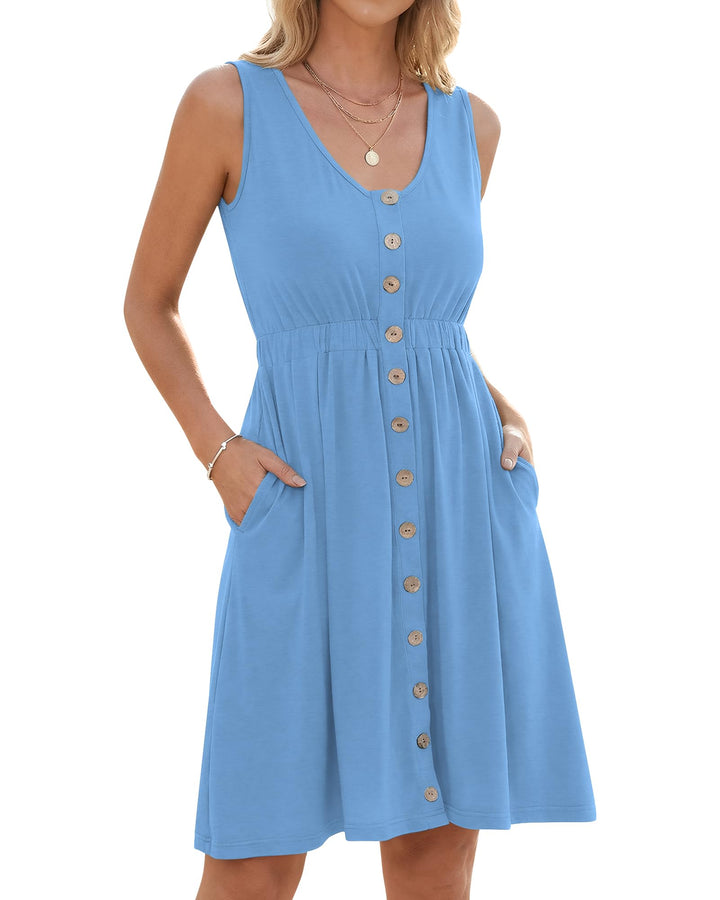 AUSELILY Sommerkleid für Damen M Blau, Hellblau M