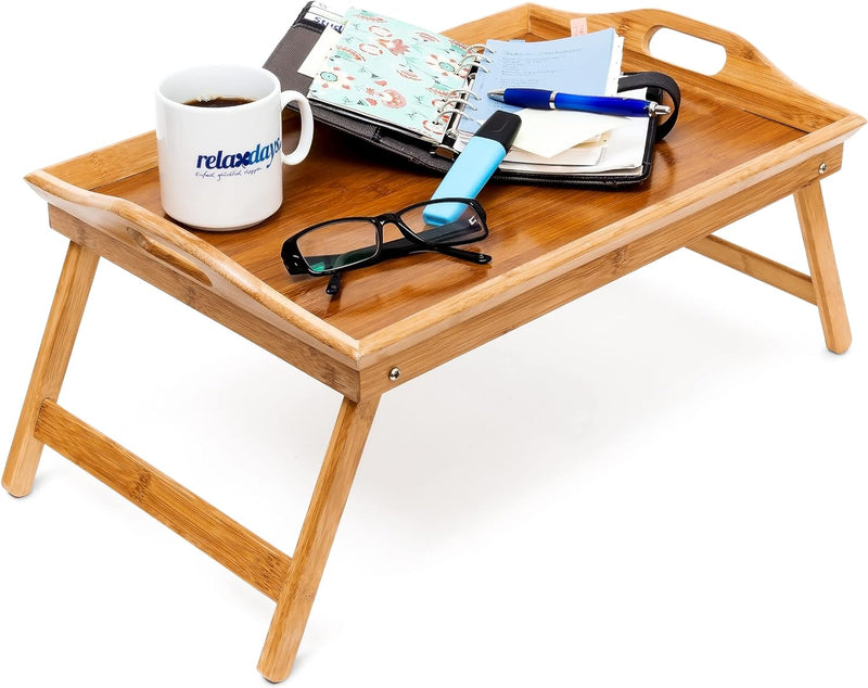 Relaxdays Laptoptisch aus Bambus HBT: 24 x 55 x 33 cm Beistelltisch, Natur & Betttablett Bambus H x