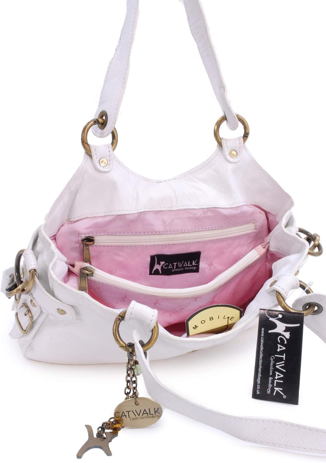Catwalk Collection Handbags - Damen Leder Schultertasche - Umhängetasche Mittelgross - Handtasche mi