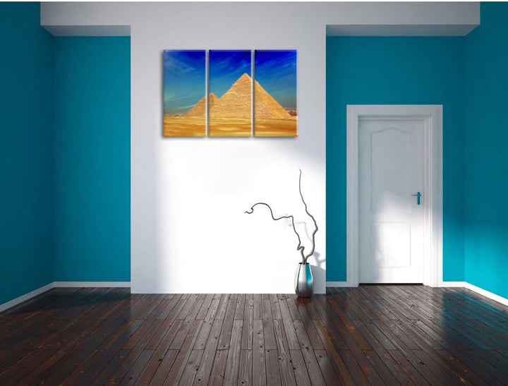 Pixxprint Pyramiden von Gizeh in Ägypten als Leinwandbild/Grösse: 3 Teilig (120x80) cm/Wandbild/Kuns